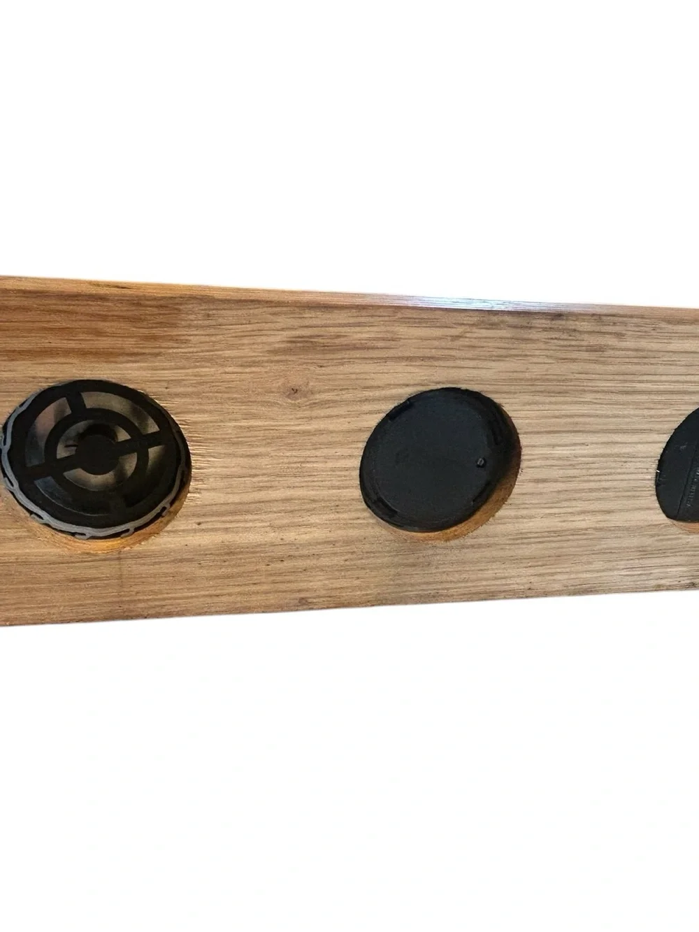 Vintage French 3 Dial Weather Station, Brass Indicators On Oak Mount